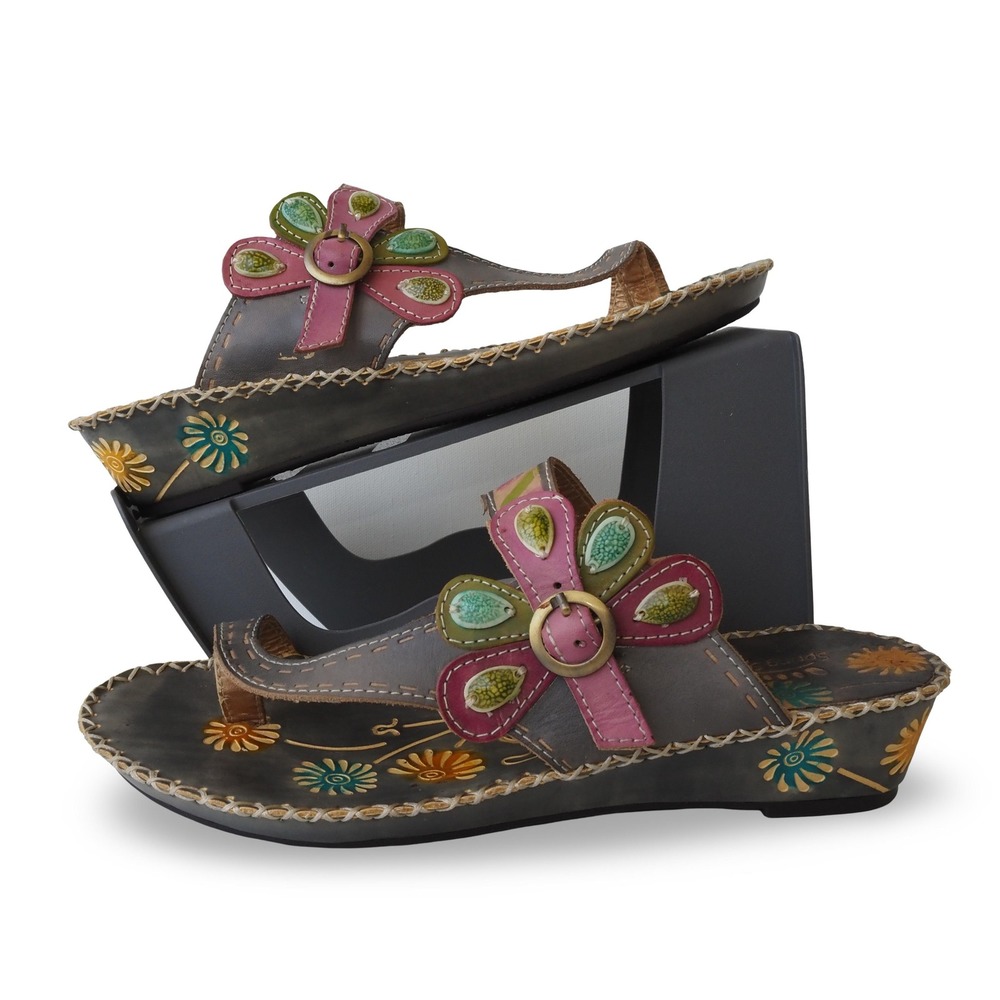 Spring Step L'Artiste Santorini Botanical Leather Sandals Womens 9/40 Multicolor